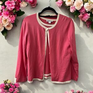 Pendleton Short Sleeve Top & Cardigan Sweater Set Women's Size M Pink White Trim